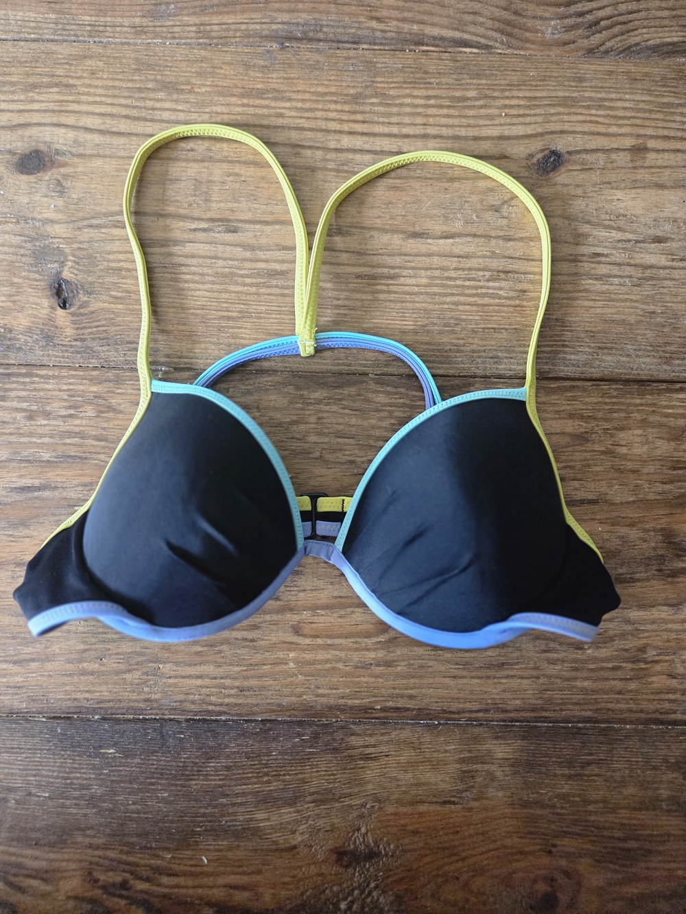 Victoria's Secret Black Bikini Top with Yellow and Blue Trim- 32B